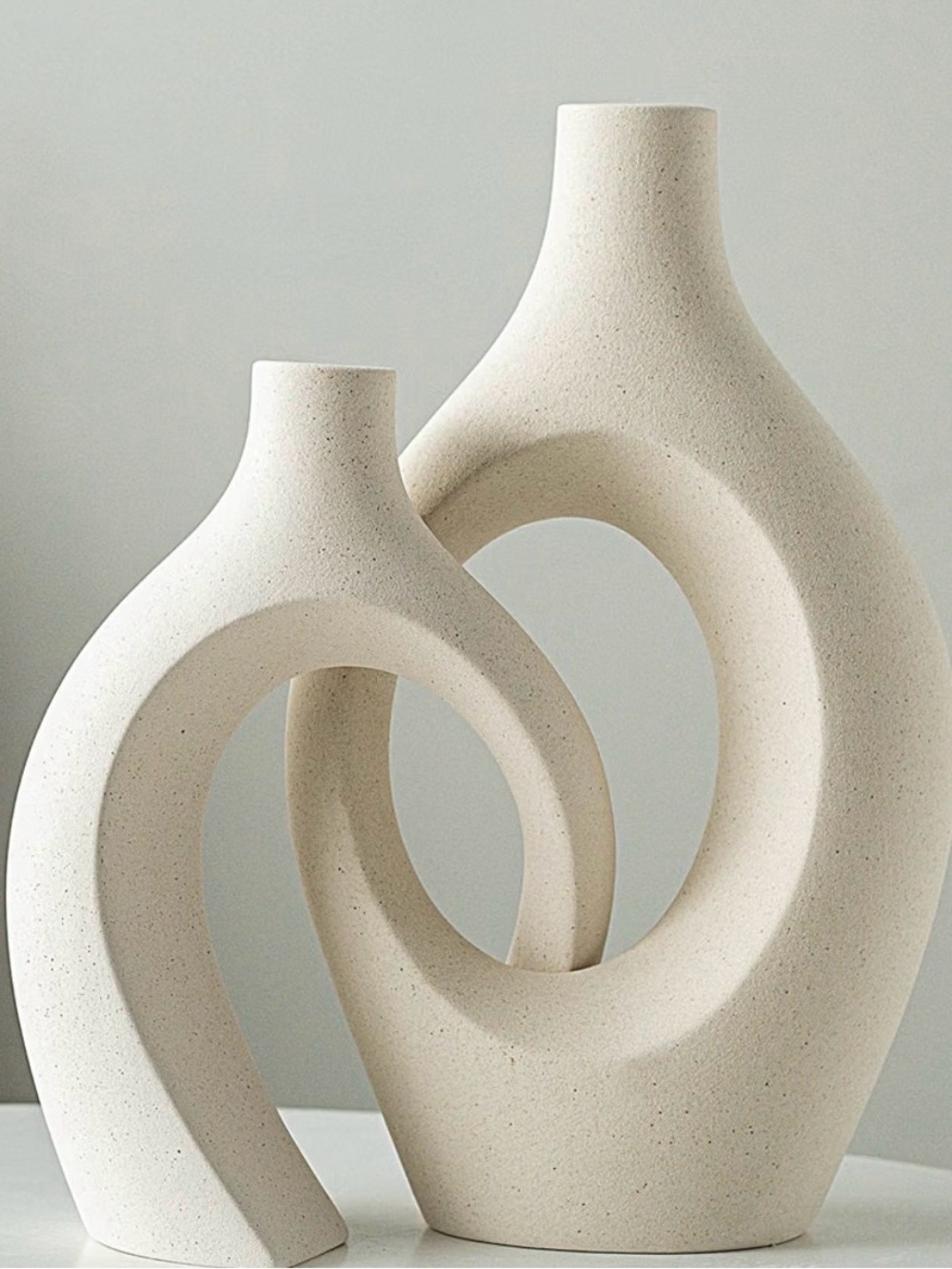 Extra Large Modern Cream Sculptural Ceramic Vase Duo - Contemporary Home Art
